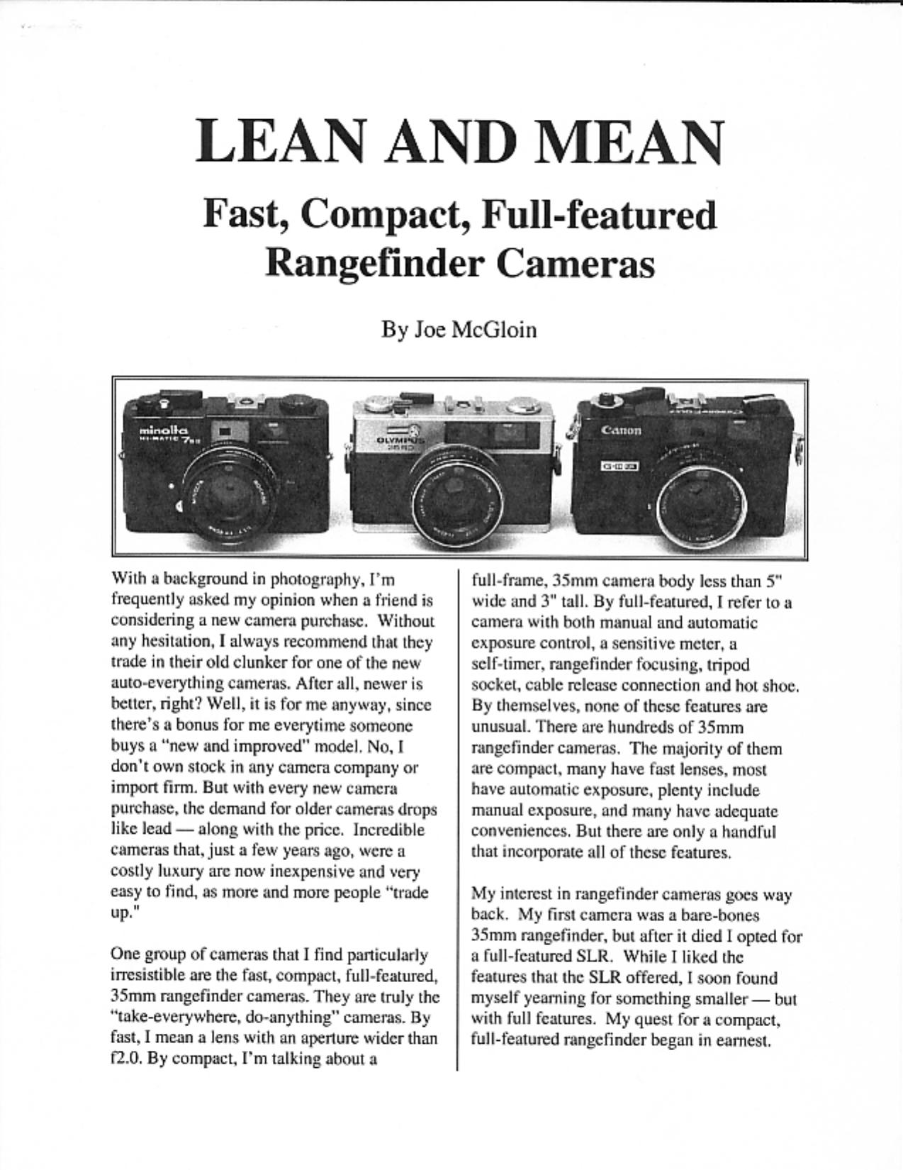 Lean and Mean Rangefinder Cameras