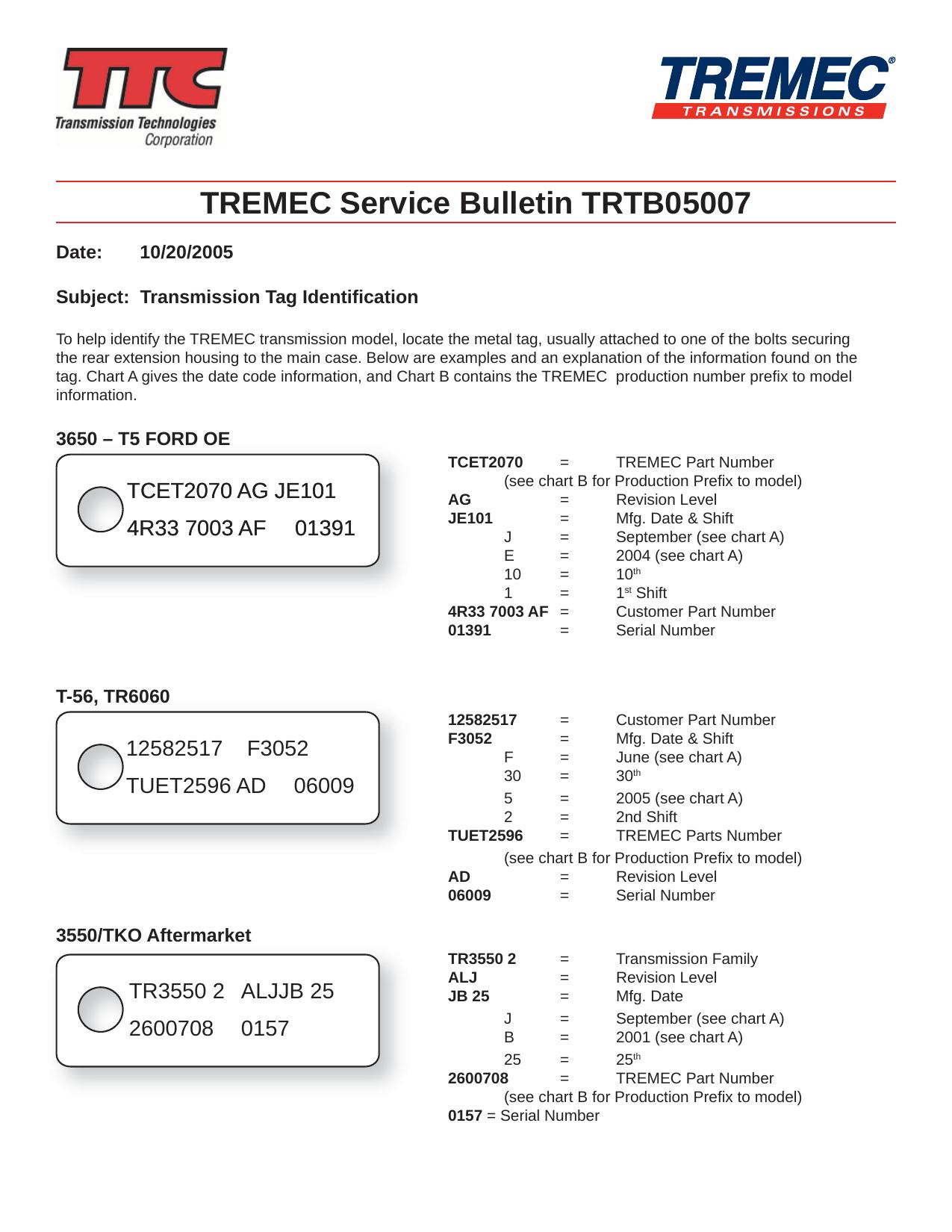 TREMEC Service Bulletin TRTB05007