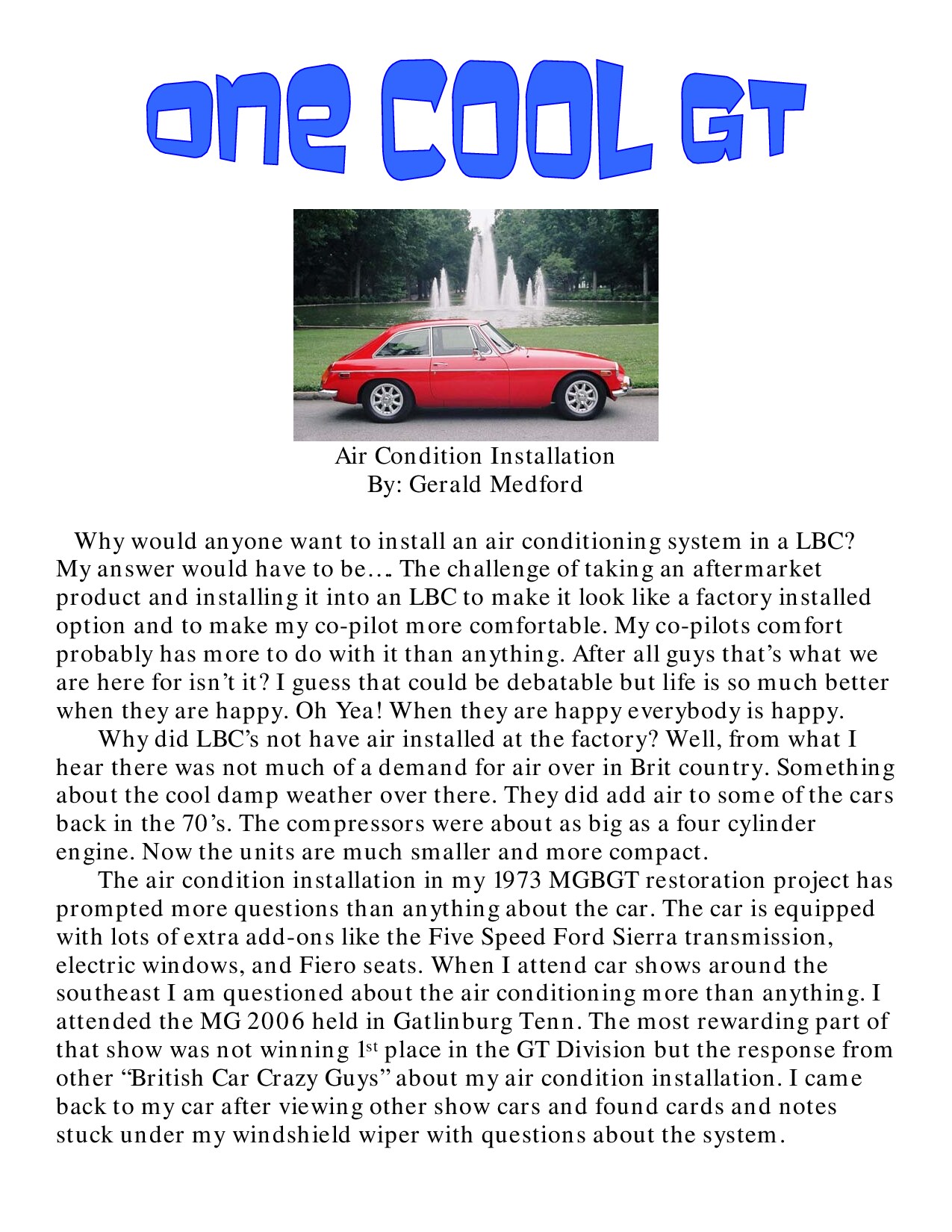 MGB AC Installation - One Cool GT