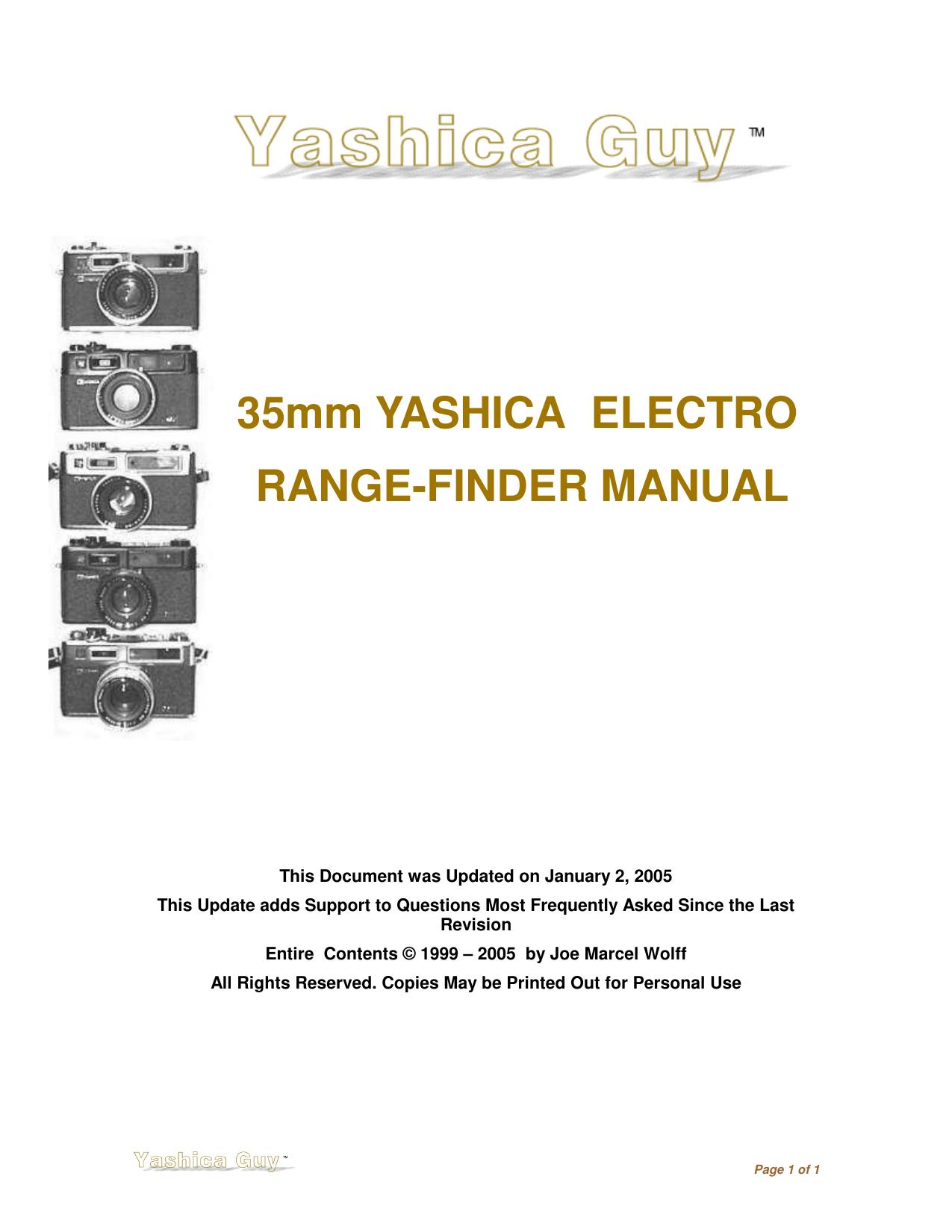 Yashica Electro Range-Finder Camera Manual