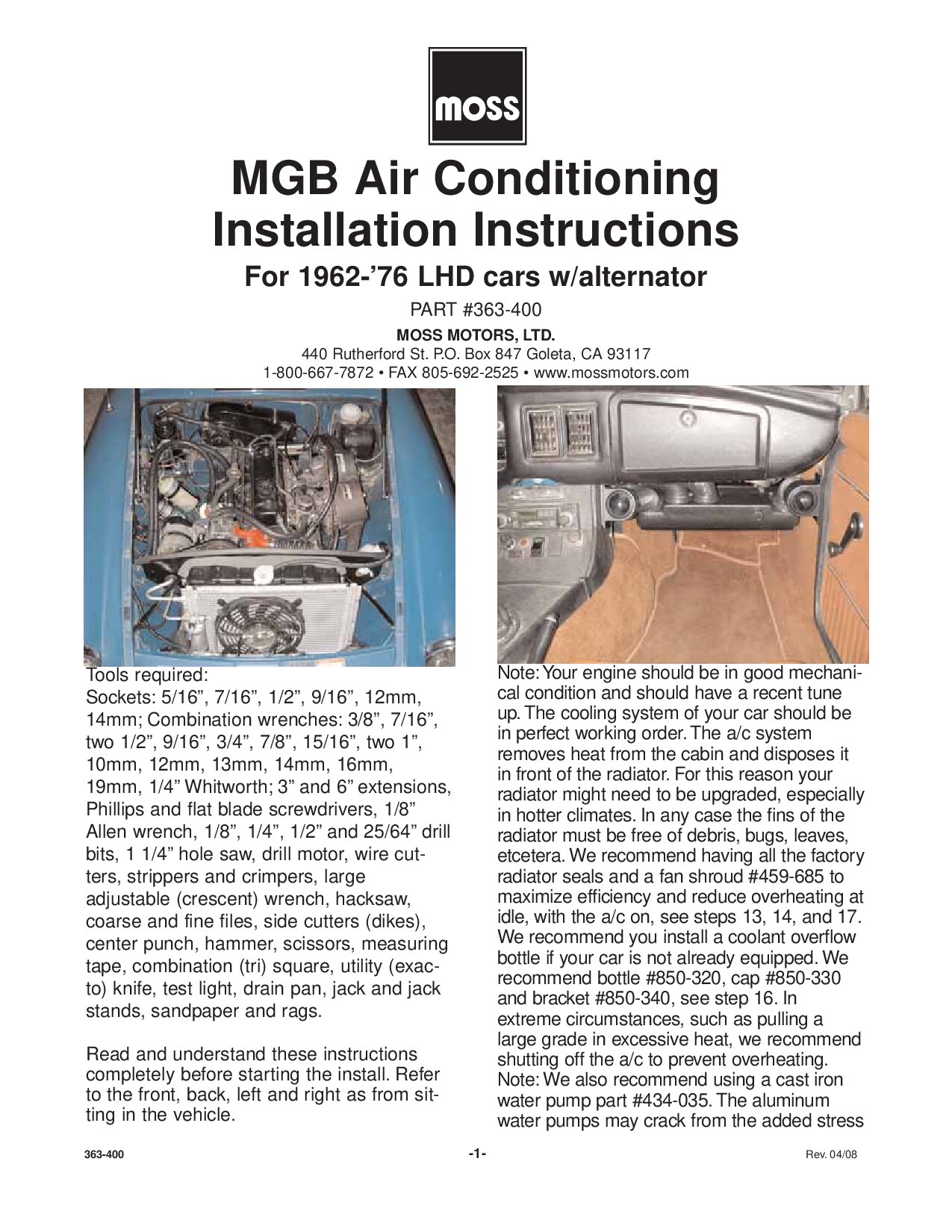 MGB Air Conditioning Installation Instructions