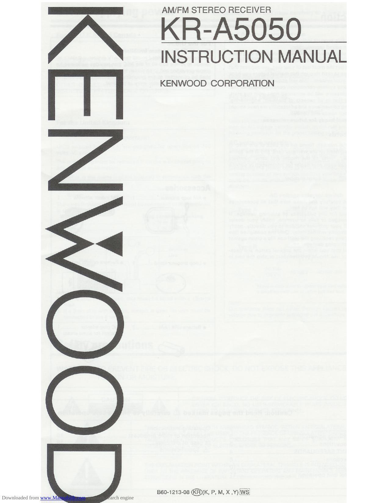 Kenwood KR-A5050 AM/FM Stereo Receiver Manual