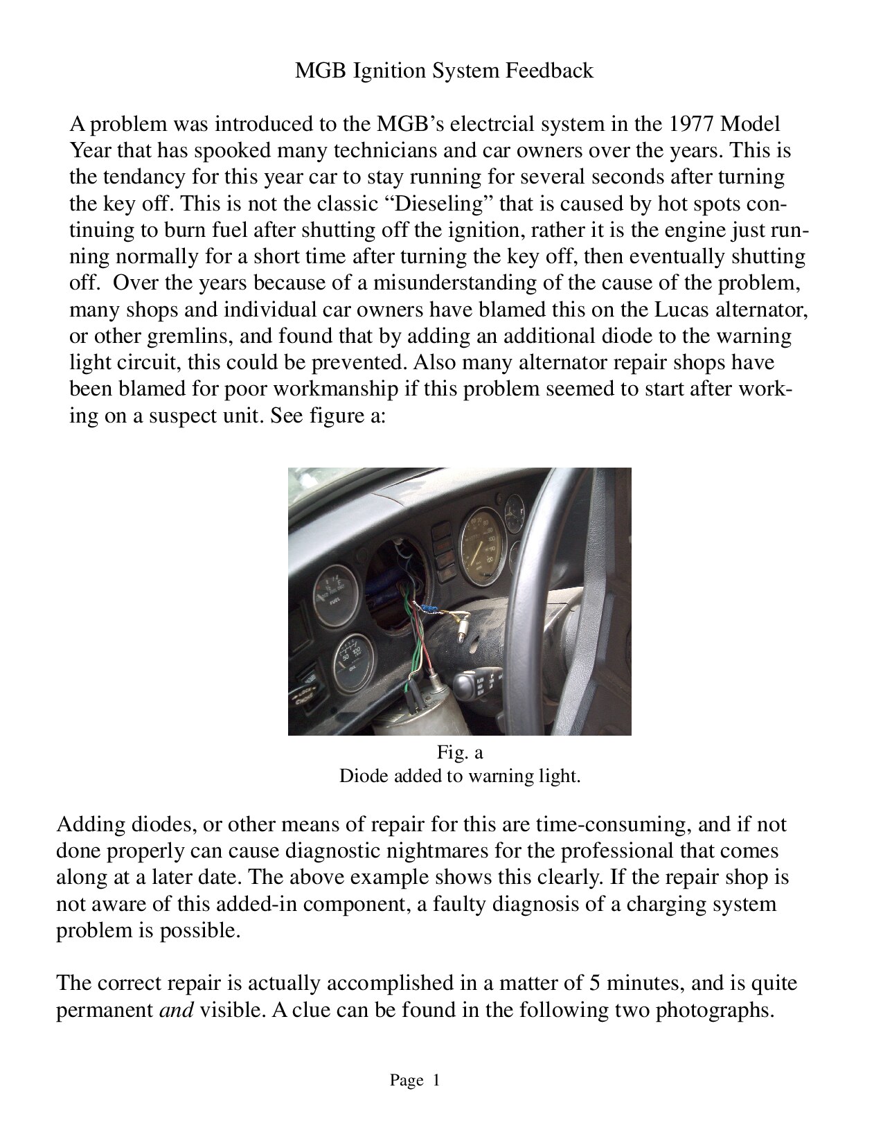 MGB Ignition Feedback 1977-80