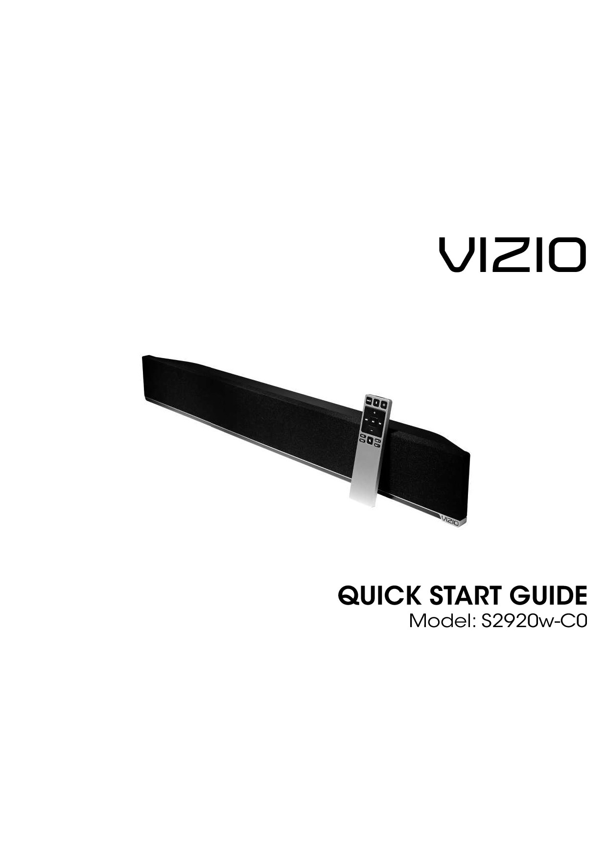 Vizio S2920w Soundbar Quick Start Guide